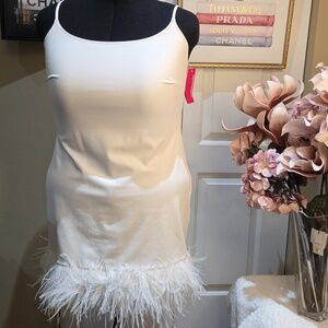 NWT $348 Commando Mini Cami white dress fake leather with feather size xl